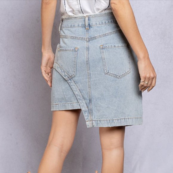 Retro Distressed POL Denim Skirt with Metal Studs - Picture 7 of 16